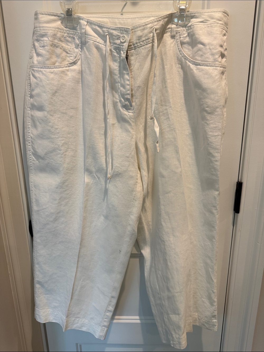 Jones New York White linen Cropped Wide-Leg Pants (16w)